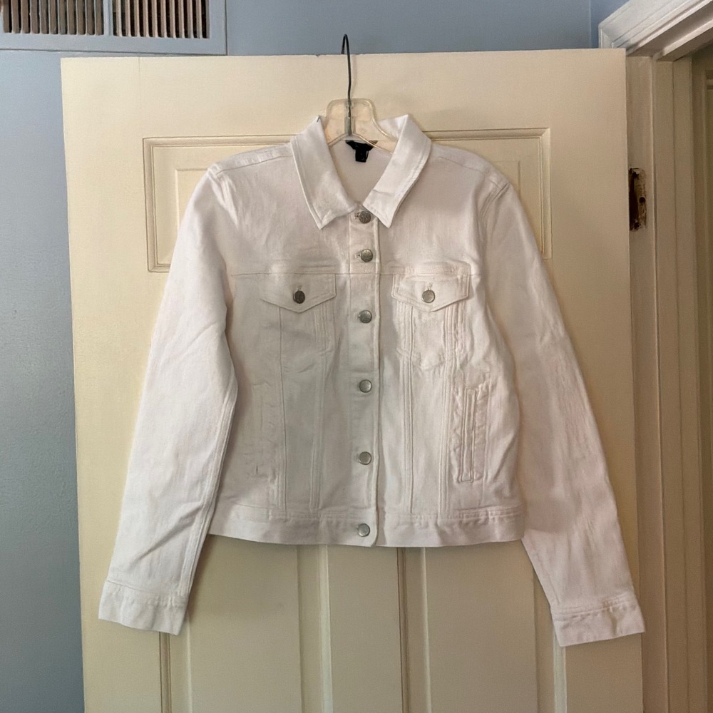 J.Crew Classic Jean Jacket White Wash AN581 Denim Trucker Coat NWT Small